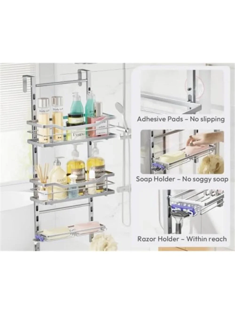 Over Door Shower Caddy 3 Tier Stainless Hanging Bathroom Organizer Rust Proof